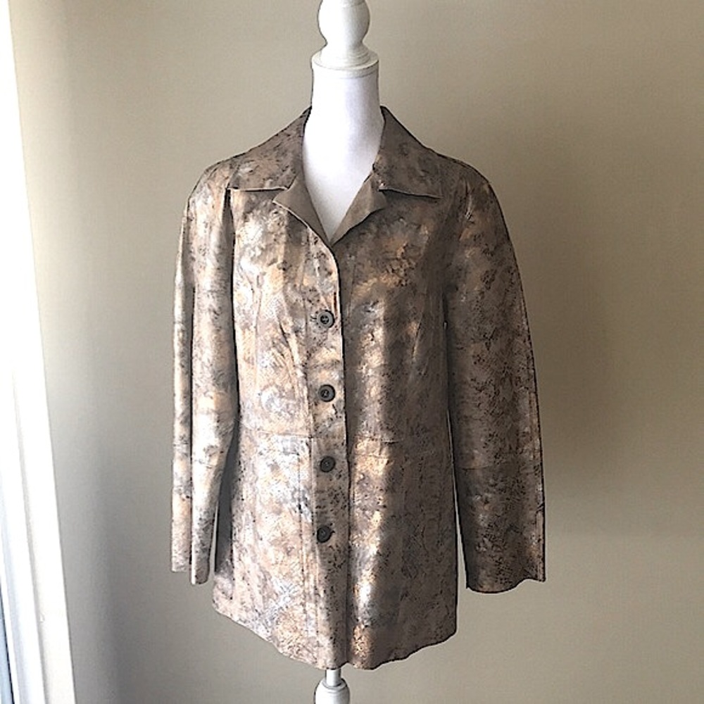 Chico’s Reversible Leather Metallic Animal Print Jacket Size 1/M